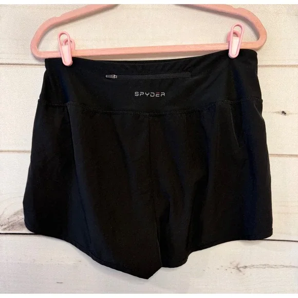 Spyder Active Womens Black Running Shorts Large Zip Pocket Athletic Gym Workout - Picture 5 of 5